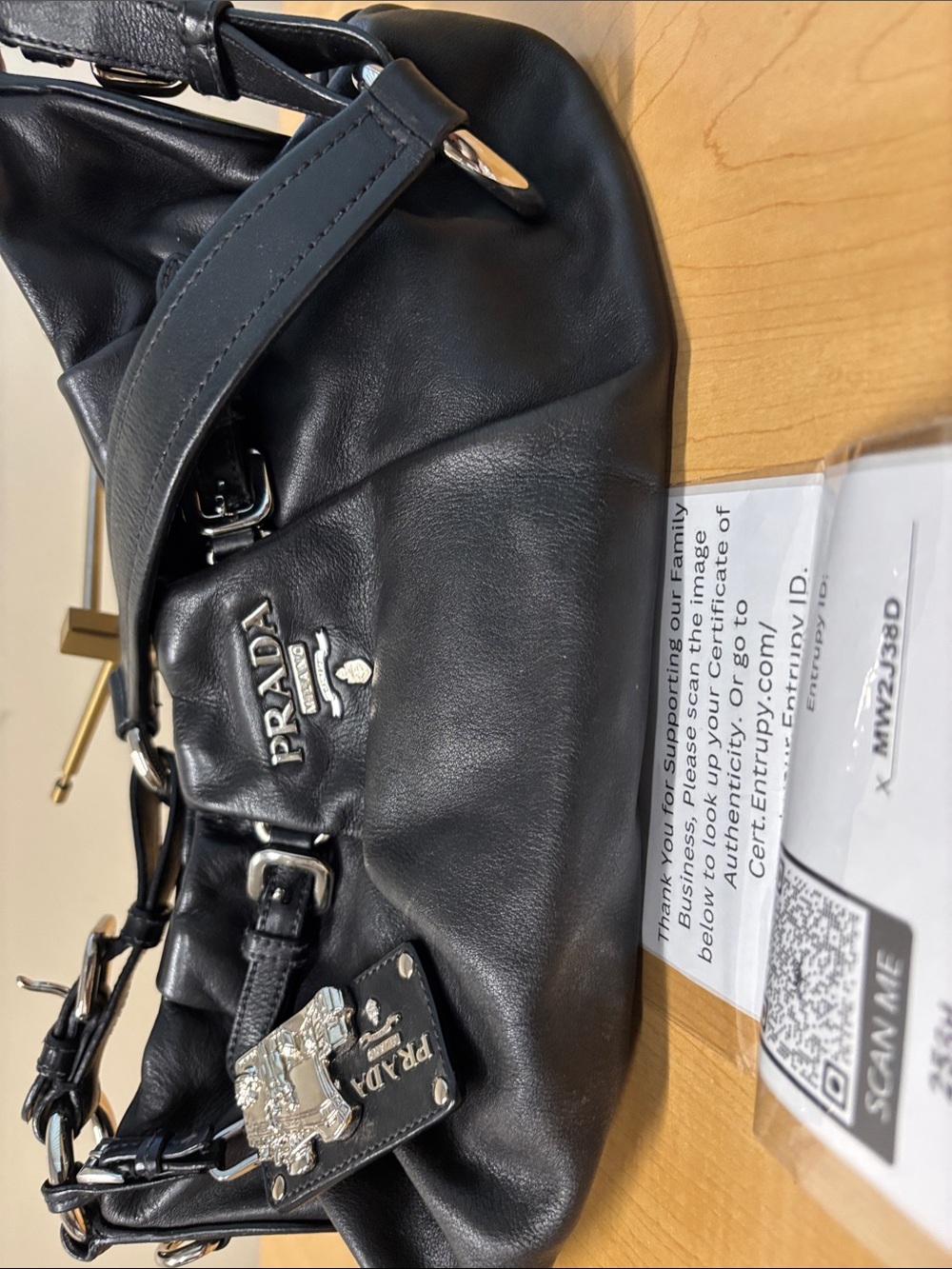 Prada Black Leather Hobo Bag with Silver Hardware